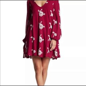 Free people embroidered dark magenta dress